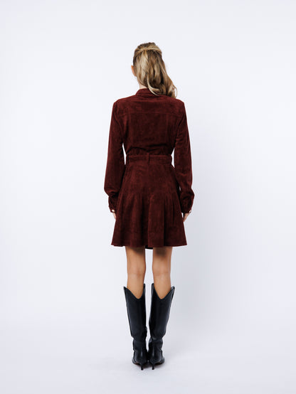Laurie Belted Suede Mini Dress in Wine
