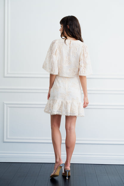Liz Crochet Embroidered Cape Top in Cream