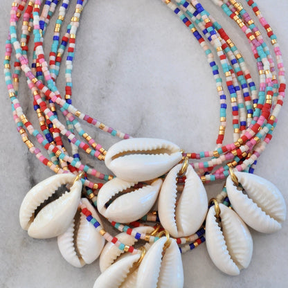 Cowrie Shell Choker Necklace in Cotton Candy Mix