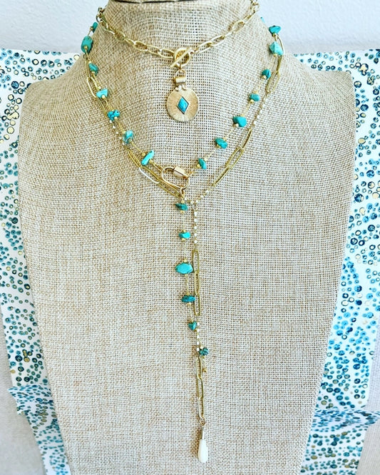 Turquoise Chip Lariat Necklace