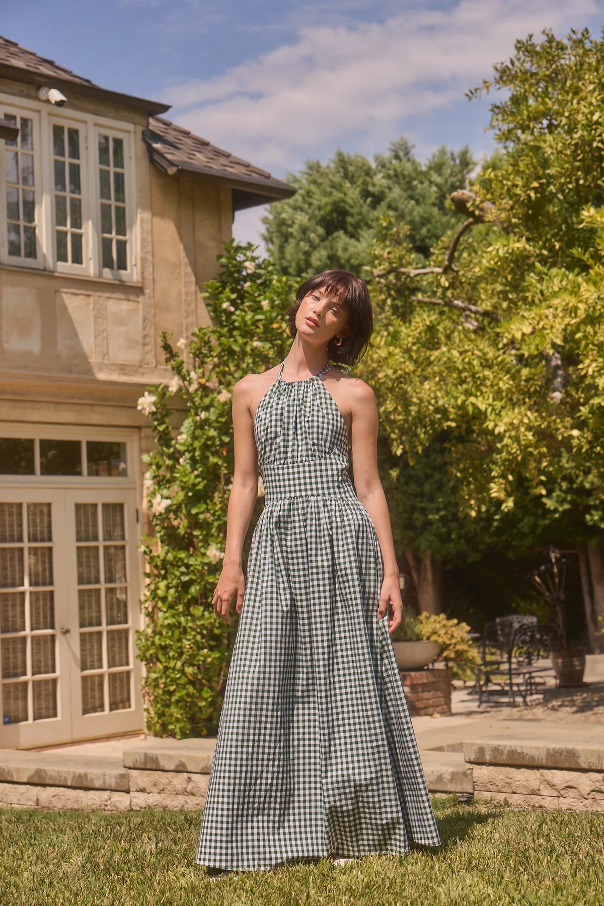 Priscilla Gingham Halter Dress in Green