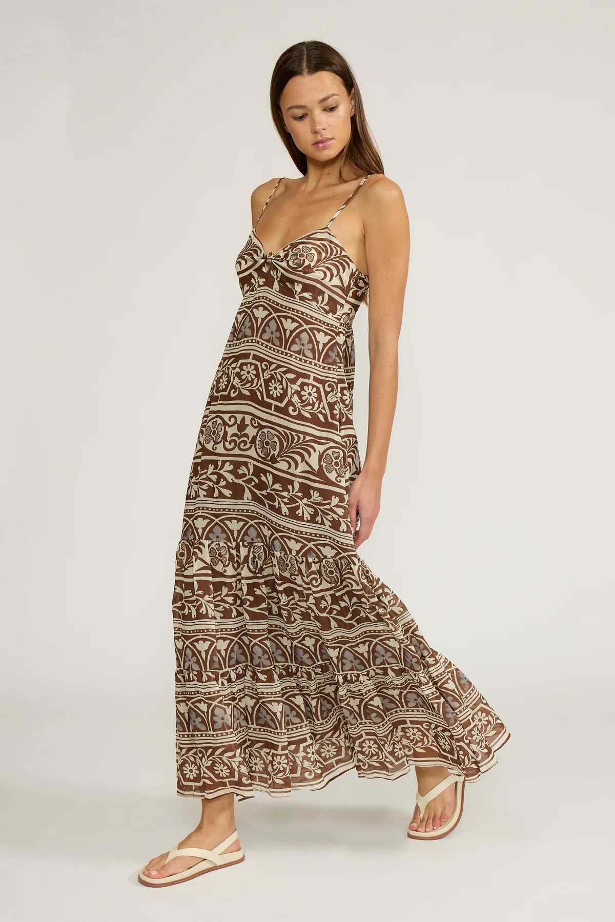 Fiona Maxi Dress in Brown Cream