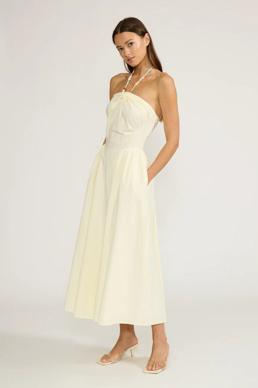 Hilary Beaded Halter Dress in Butter