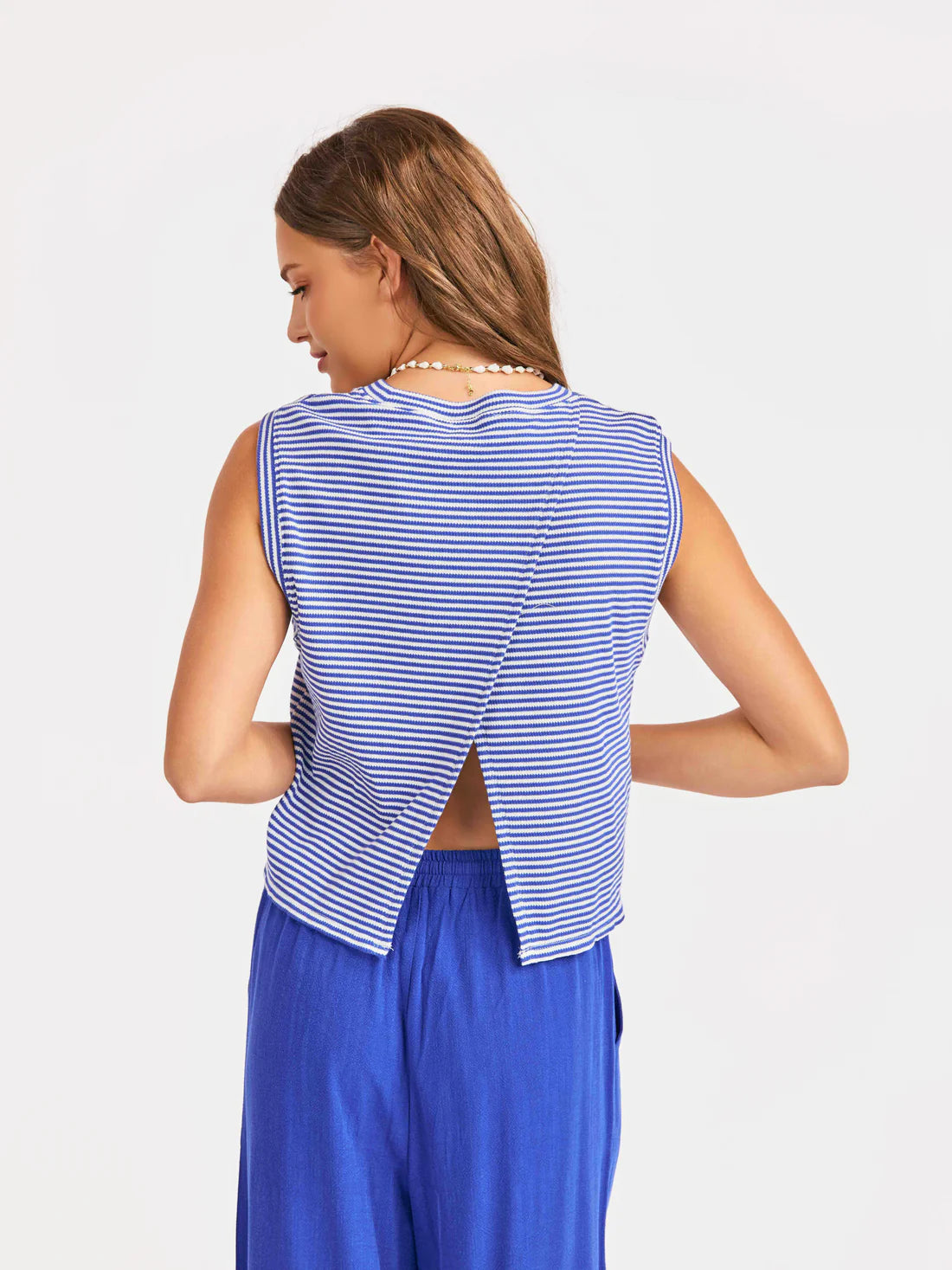 Palma Overlap Back Top - Blue + White