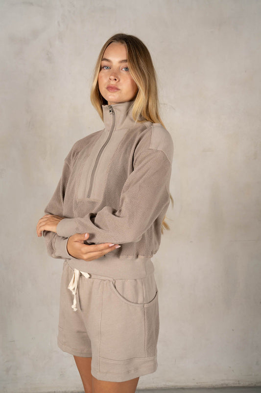 Stone Mesh Half Zip Pullover