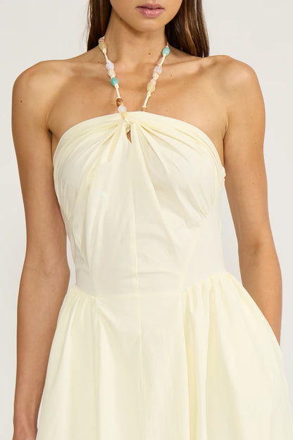 Hilary Beaded Halter Dress in Butter