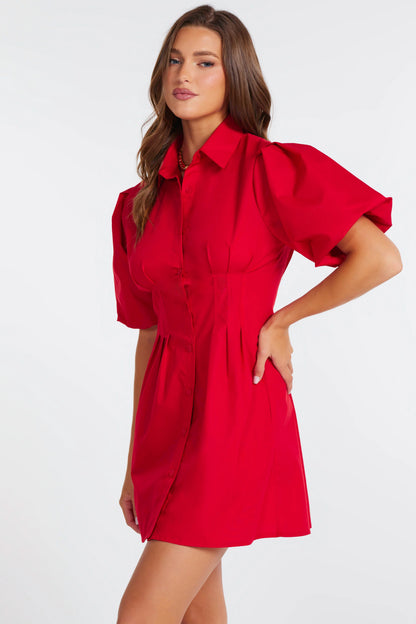 Jacqueline Bubble Sleeve Dress in Cherry Red