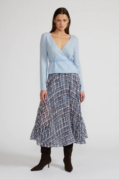 Faux Wrap Sweater in Sky Blue