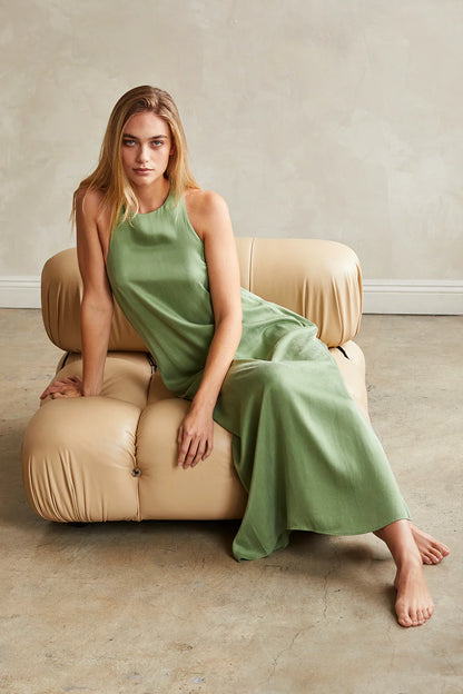 Bona Back Twist Slip Dress in Matcha