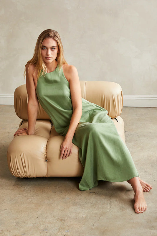 Bona Back Twist Slip Dress in Matcha