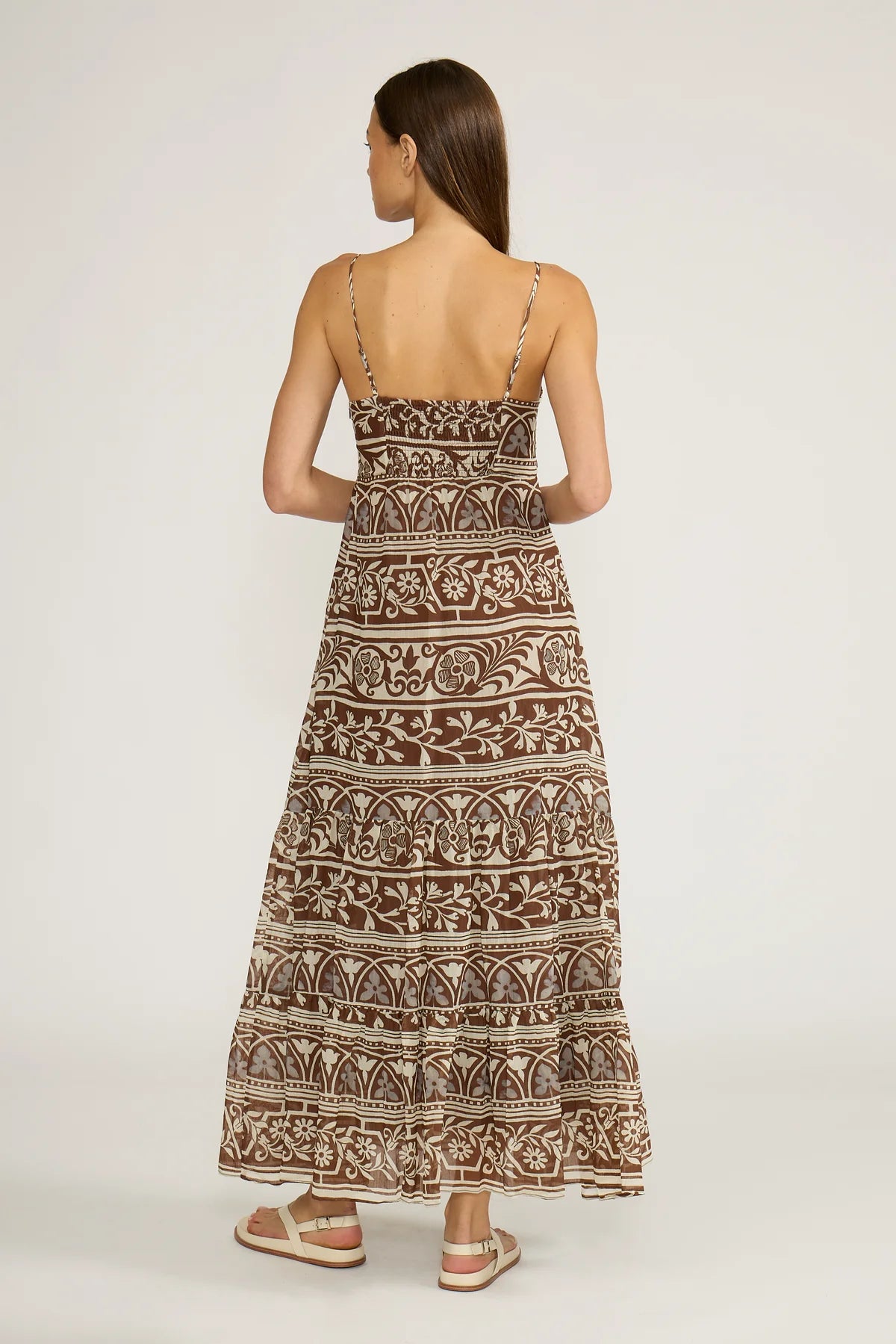 Fiona Maxi Dress in Brown Cream