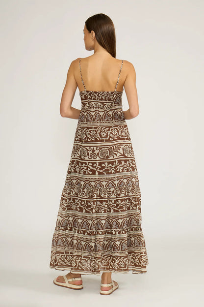 Fiona Maxi Dress in Brown Cream
