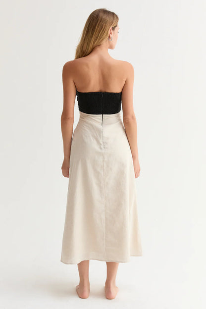 Emery Linen Colorblock Strapless Dress
