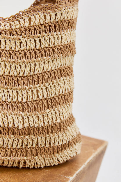 Erin Striped Weave Bag in Tan+Cream