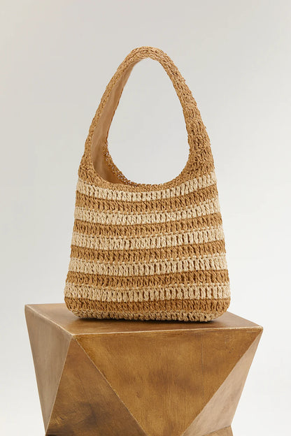 Erin Striped Weave Bag in Tan+Cream