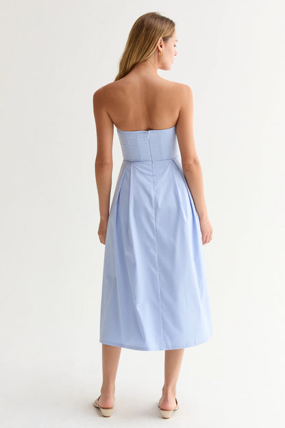 Zae V-Corset Midi Dress in Light Blue