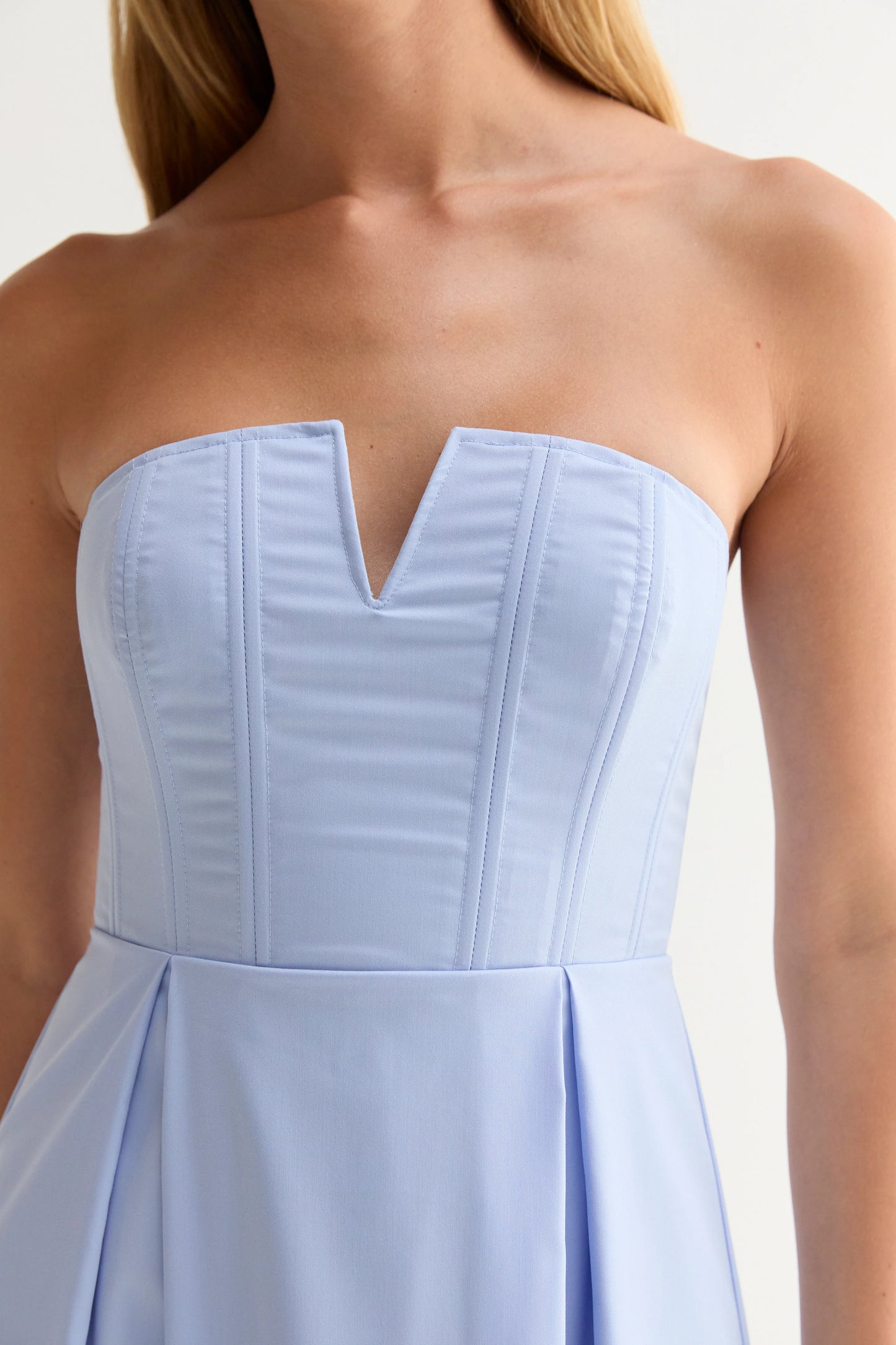 Zae V-Corset Midi Dress in Light Blue