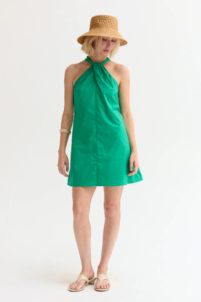 Chloe Poplin Halter Mini Dress in Green