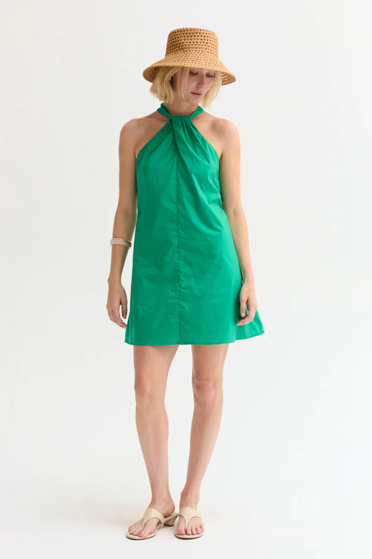 Chloe Poplin Halter Mini Dress in Green