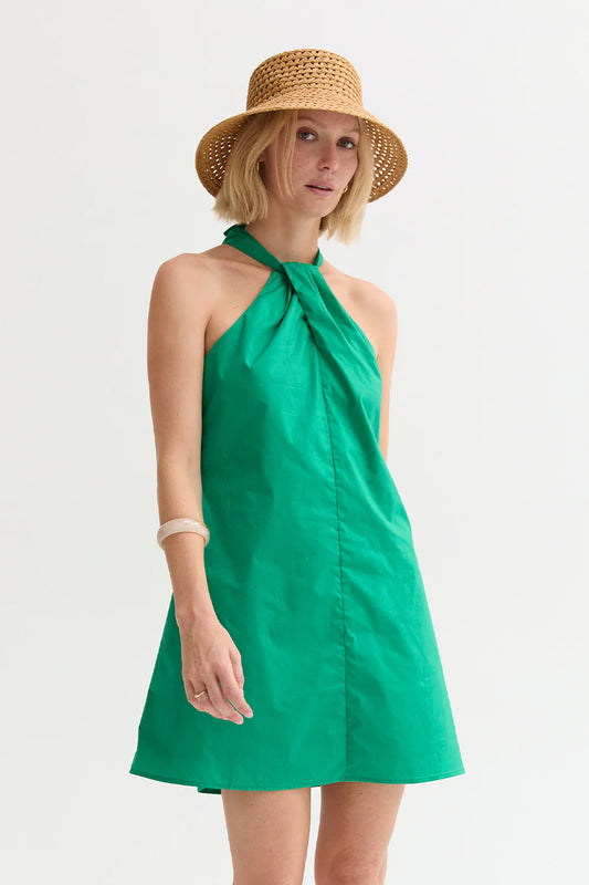 Chloe Poplin Halter Mini Dress in Green