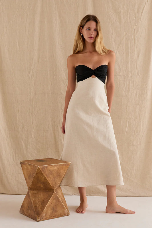 Emery Linen Colorblock Strapless Dress