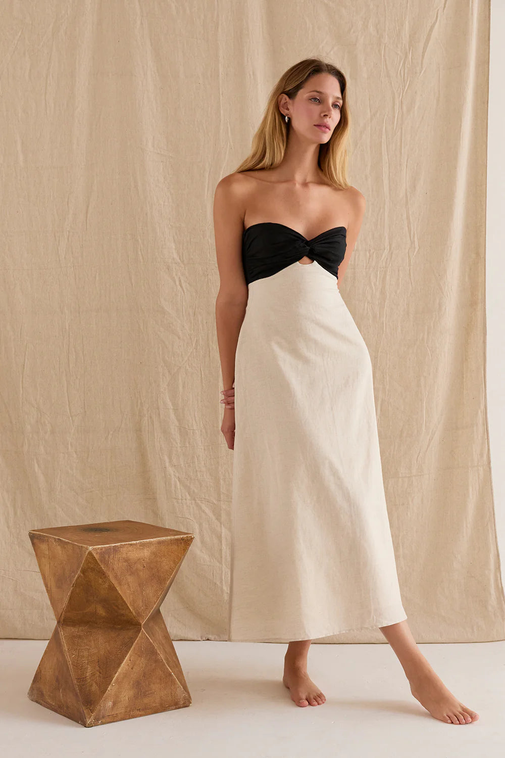 Emery Linen Colorblock Strapless Dress