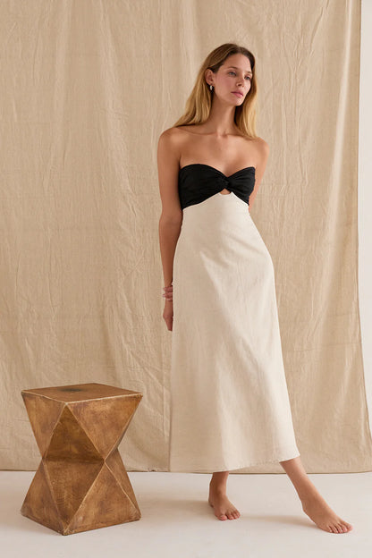 Emery Linen Colorblock Strapless Dress