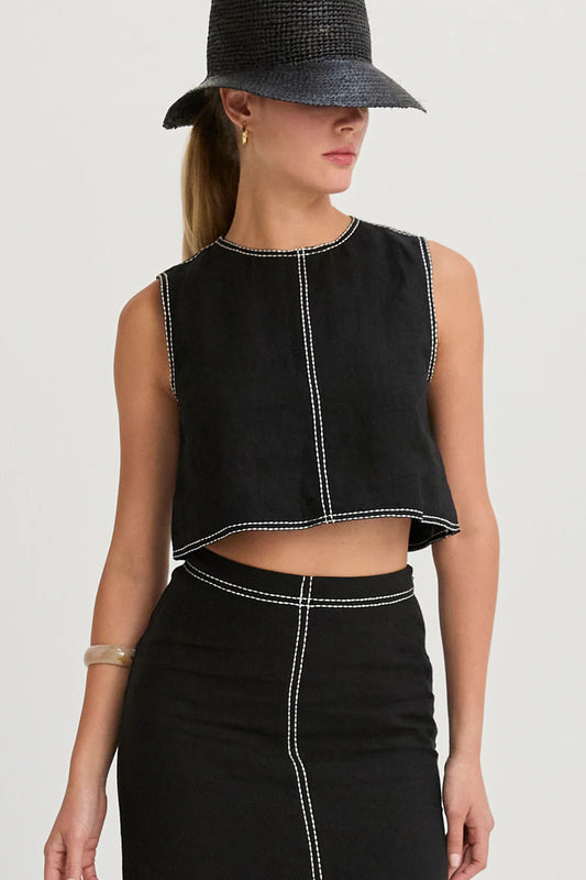 Kiara Embroidery Stitch Linen Top