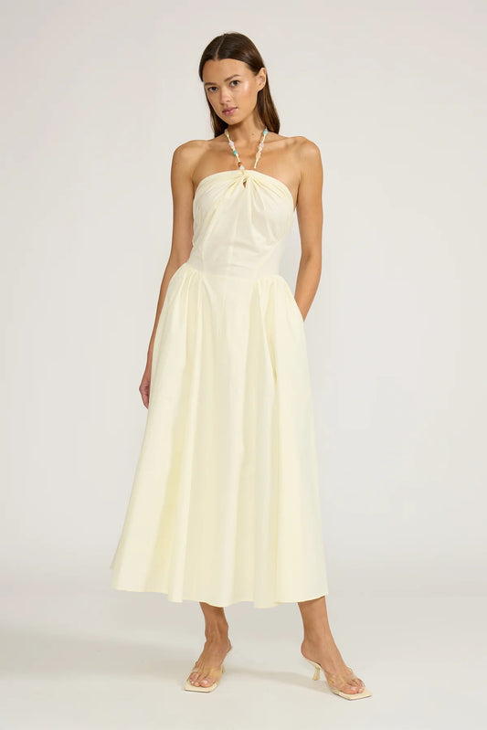 Hilary Beaded Halter Dress in Butter