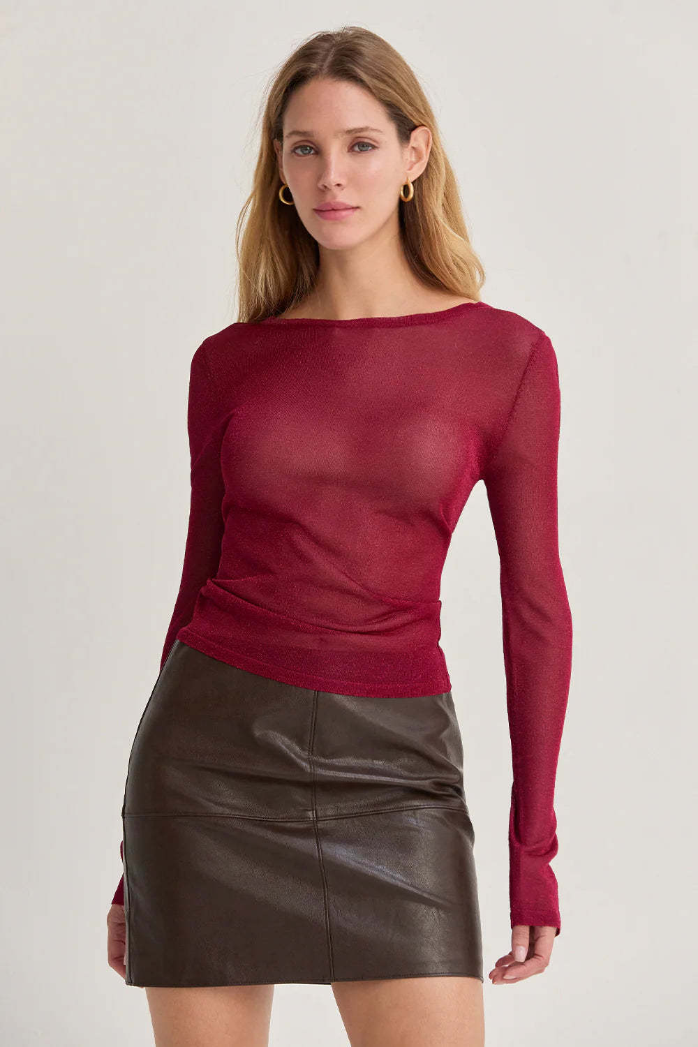 Elliana Sheer Shimmer Top in Ruby
