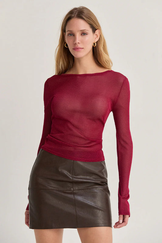 Elliana Sheer Shimmer Top in Ruby