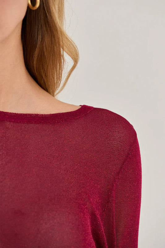Elliana Sheer Shimmer Top in Ruby