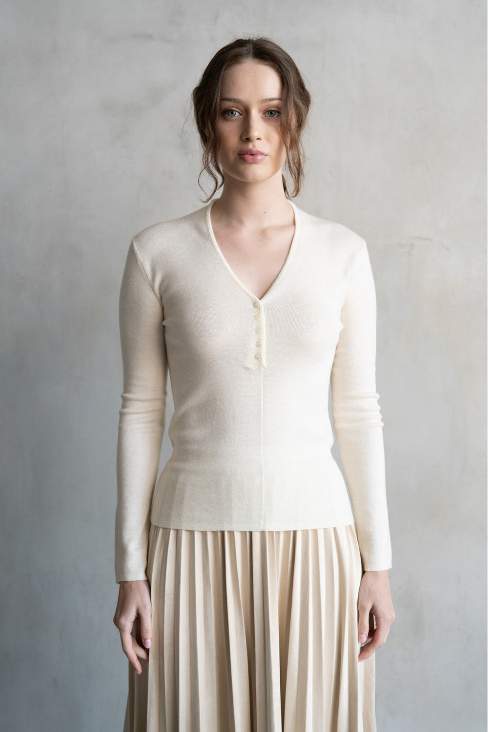 V-Neck Button Knit Top