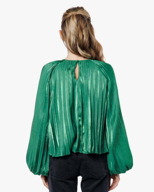 Pleated Raglan Blouse in Emerald Green