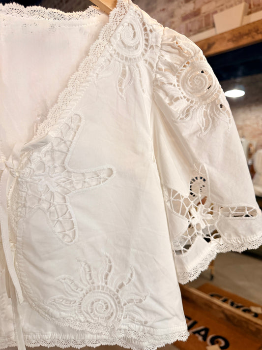 Seaside Embroidered Front Tie Blouse