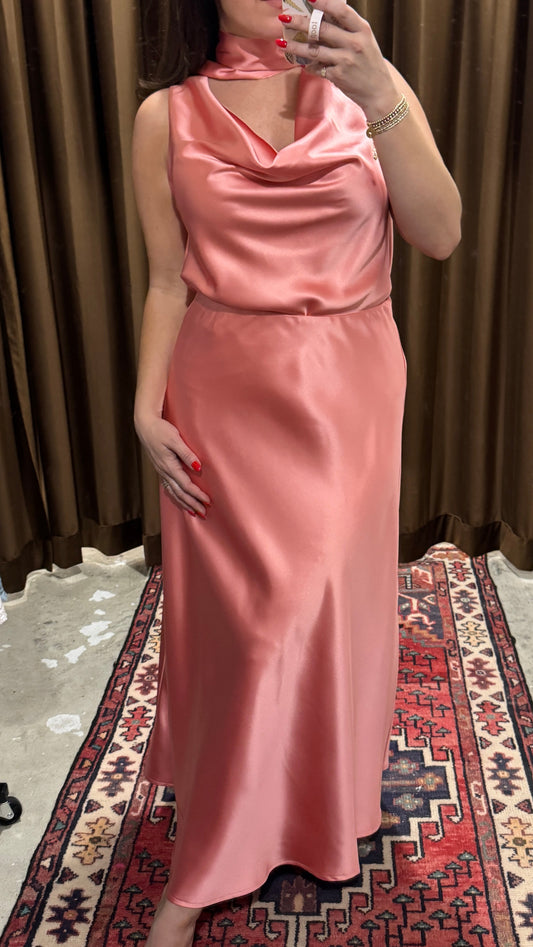 Lilia Cowl Neck Scarf Top in Coral