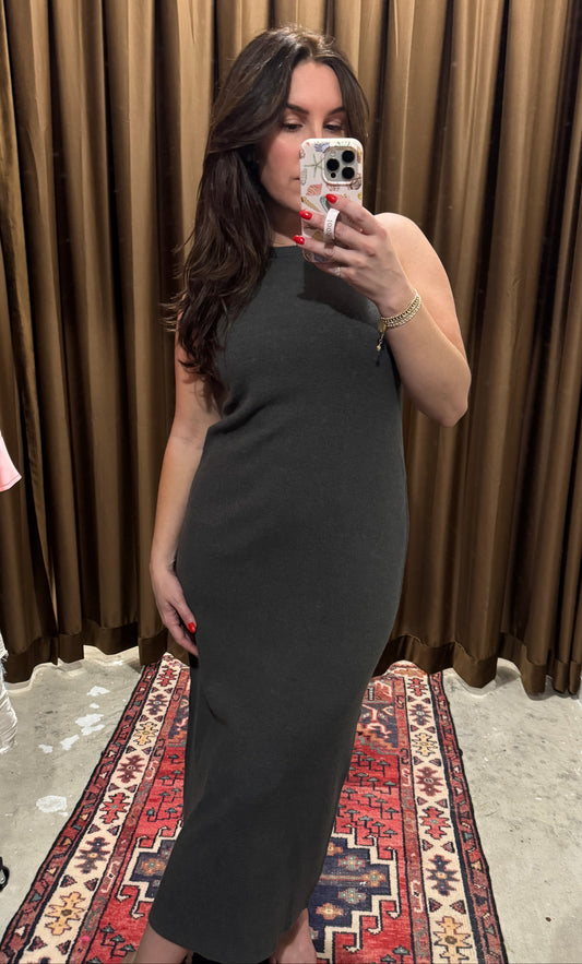 Charcoal Ribbed Midi Dress