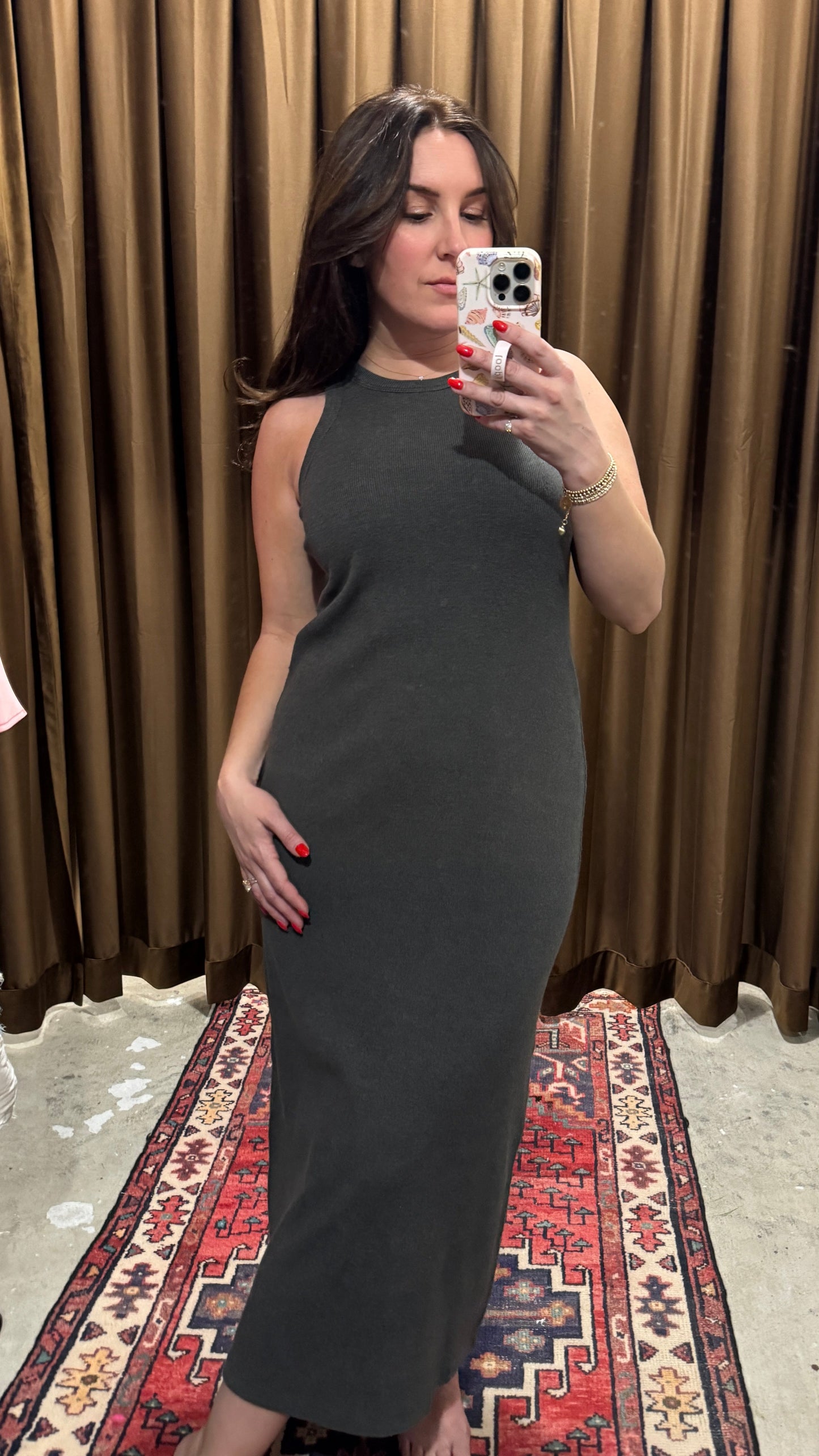Charcoal Ribbed Midi Dress