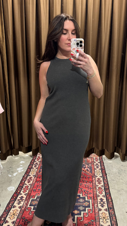 Charcoal Ribbed Midi Dress