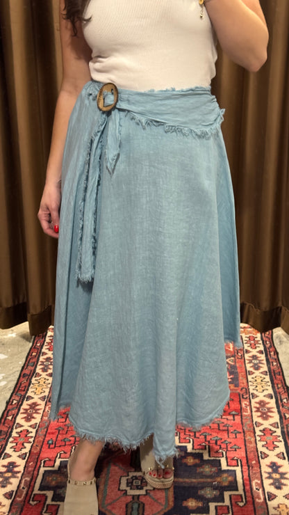 Fringe Linen Skirt with Belt