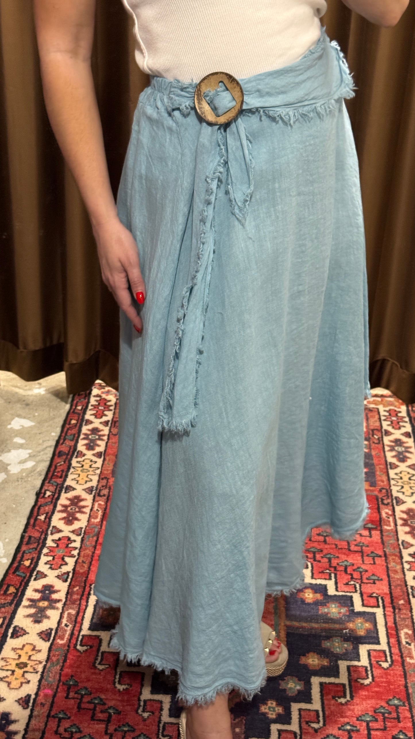 Fringe Linen Skirt with Belt