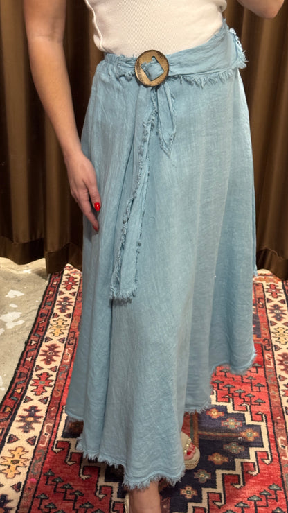 Fringe Linen Skirt with Belt
