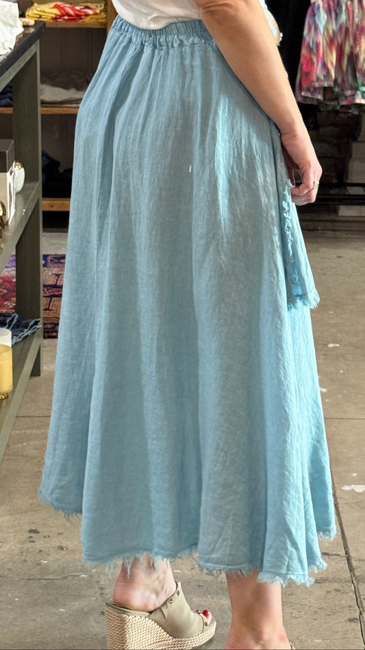 Fringe Linen Skirt with Belt