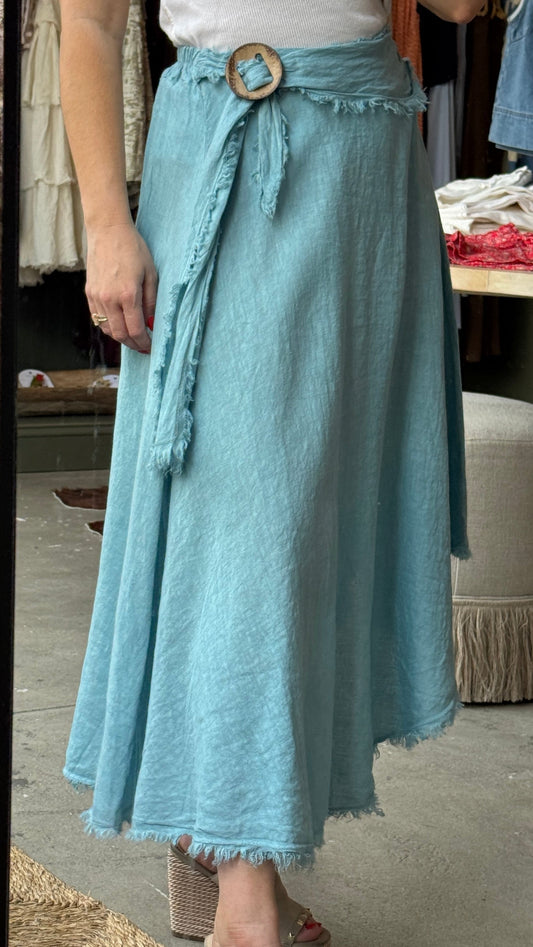 Fringe Linen Skirt with Belt