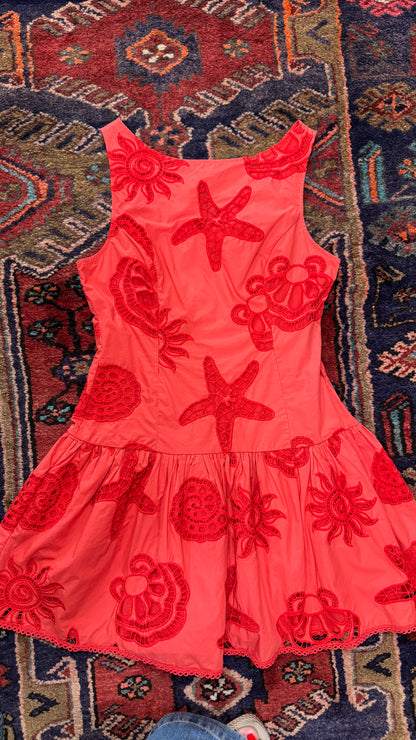 Seaside Drop Waist Mini Dress in Red