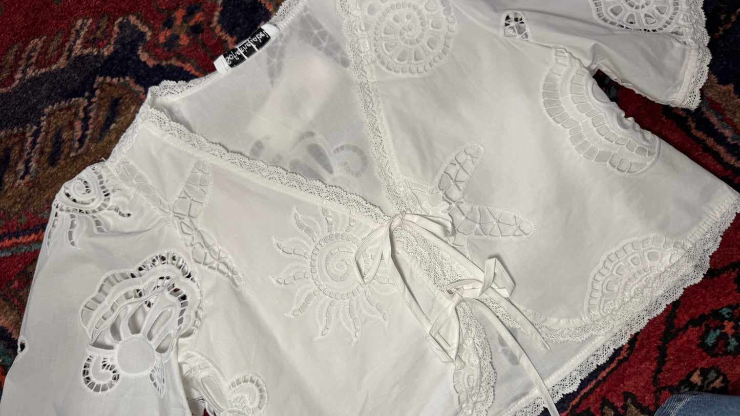 Seaside Embroidered Front Tie Blouse