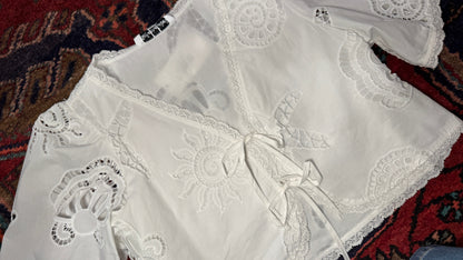 Seaside Embroidered Front Tie Blouse