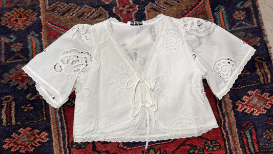 Seaside Embroidered Front Tie Blouse