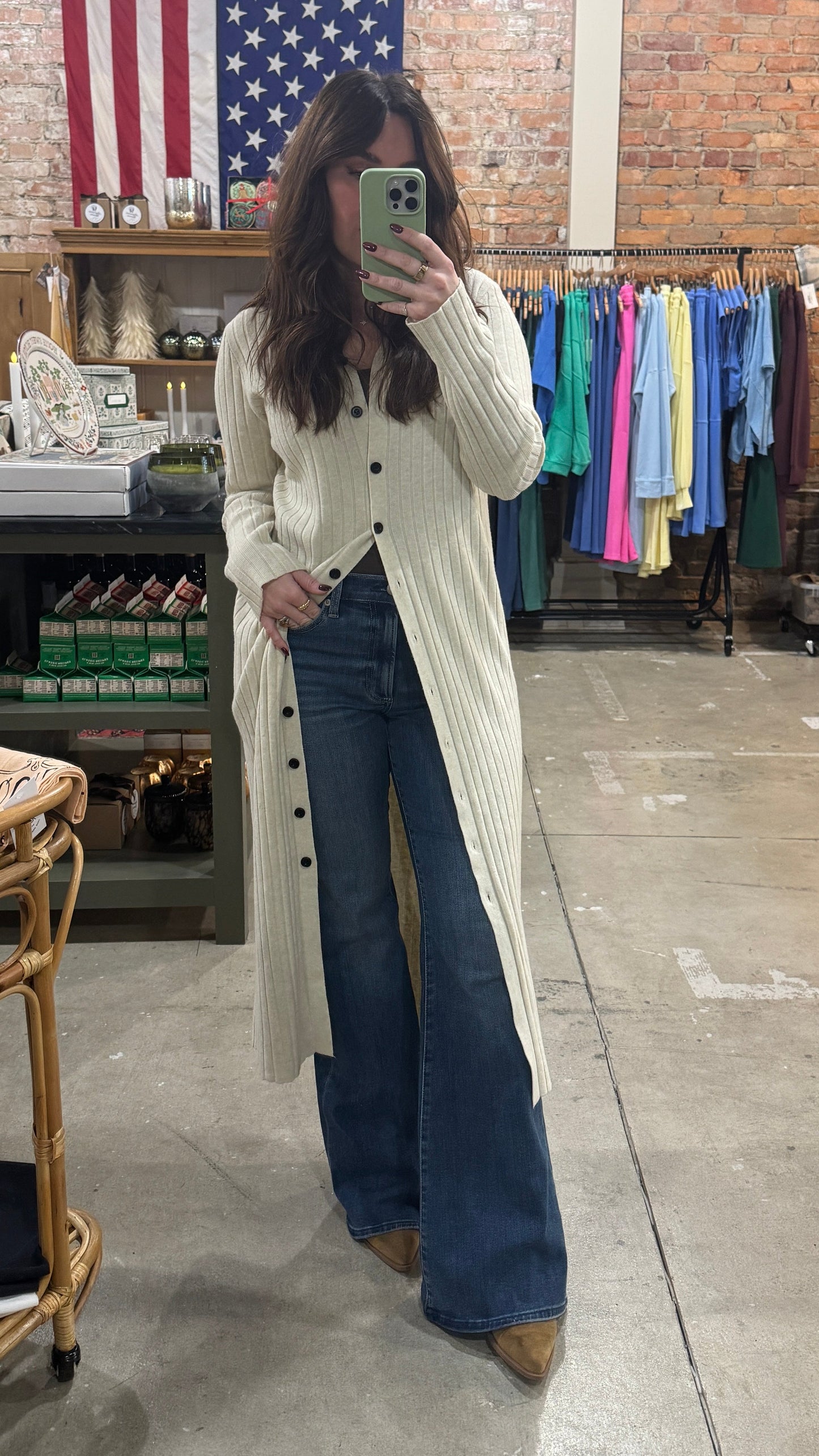Button-down Sweater Midi Dress in Oatmeal