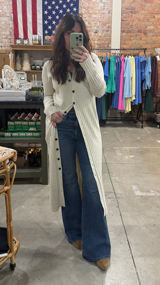 Button-down Sweater Midi Dress in Oatmeal